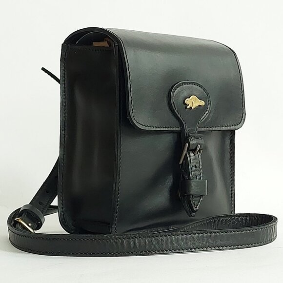 🦫🇨🇦Roots Vintage Rectangular Black Raw Leather Crossbody - Picture 1 of 11